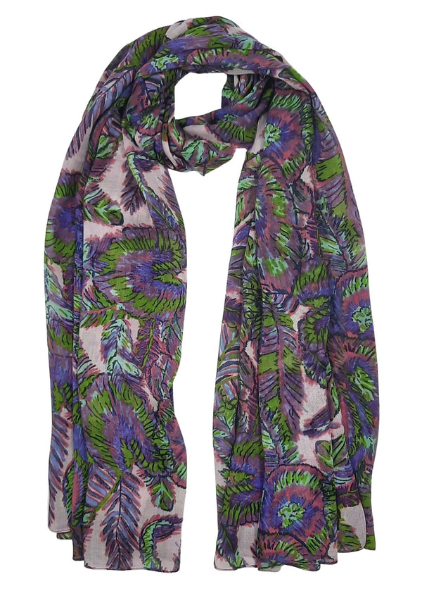 Mix Leaves Print Scarf (SE-2709-S_Purple)